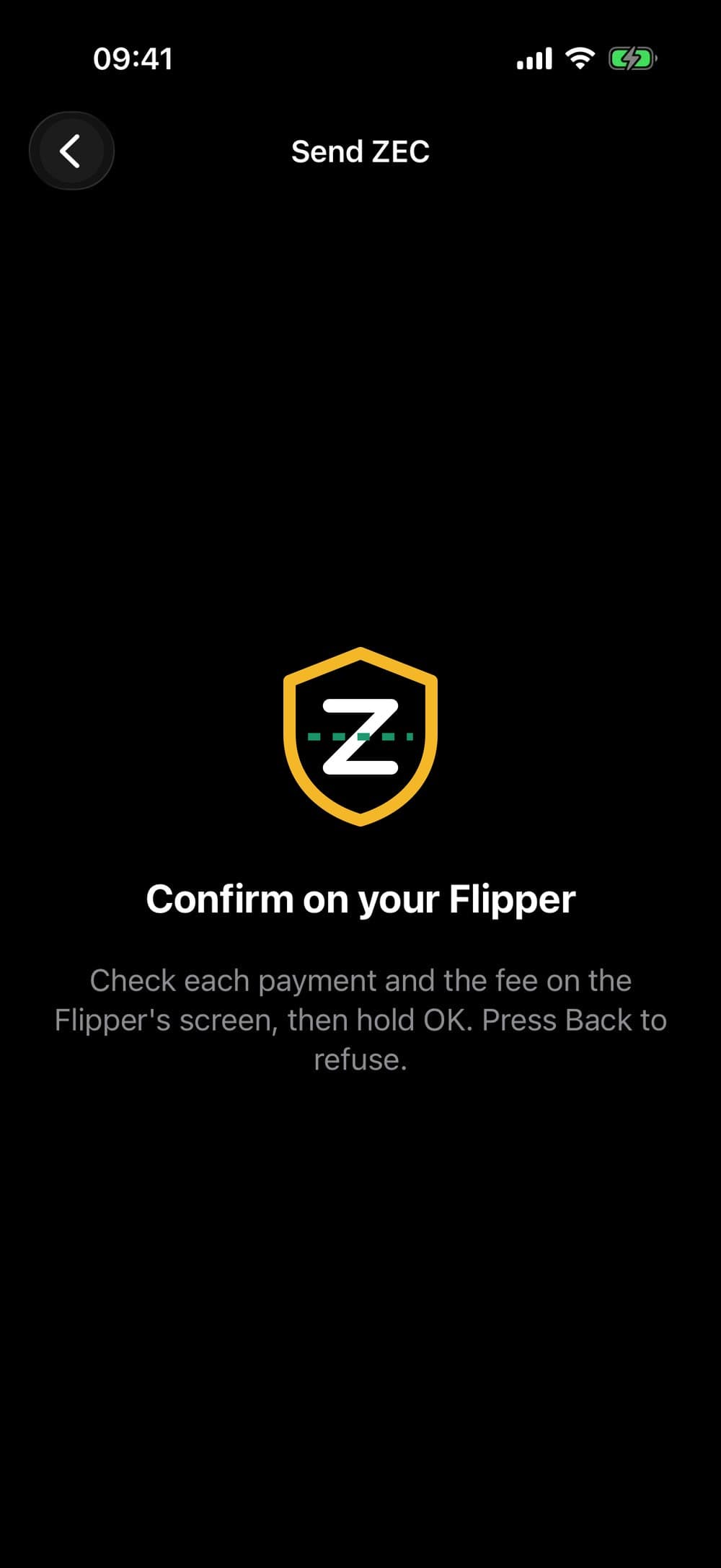 ZApp screen: confirm