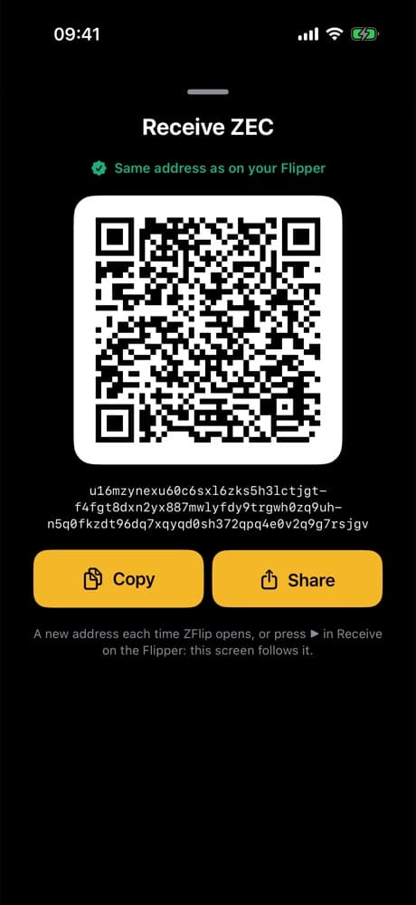 ZApp screen: receive