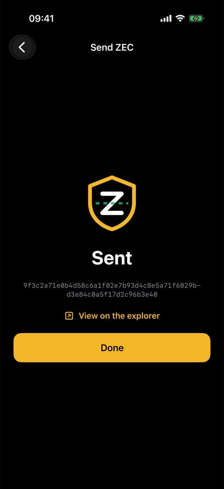 ZApp screen: send-sent