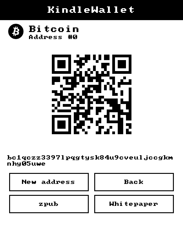 KindleWallet screen: btc