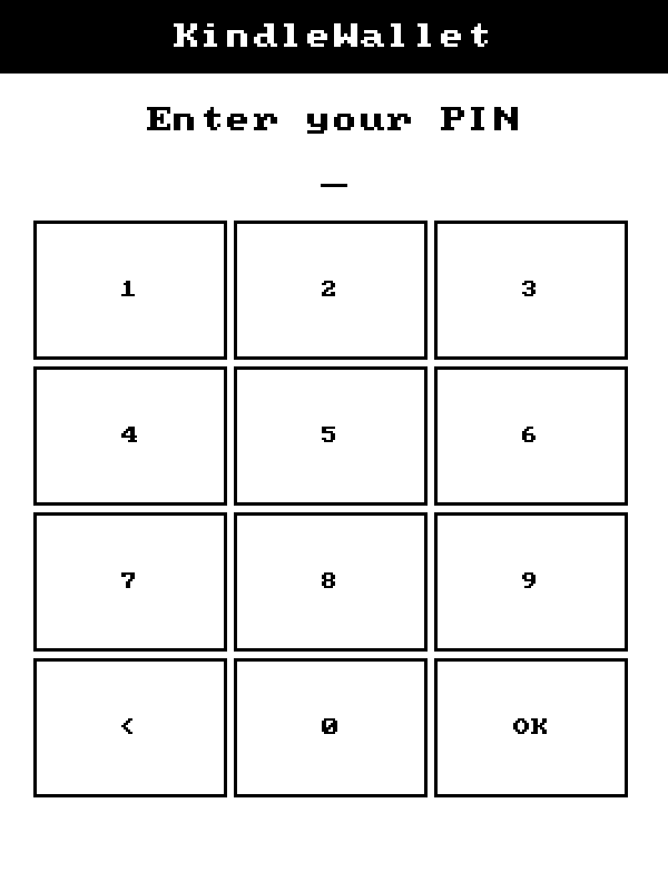 KindleWallet screen: pin