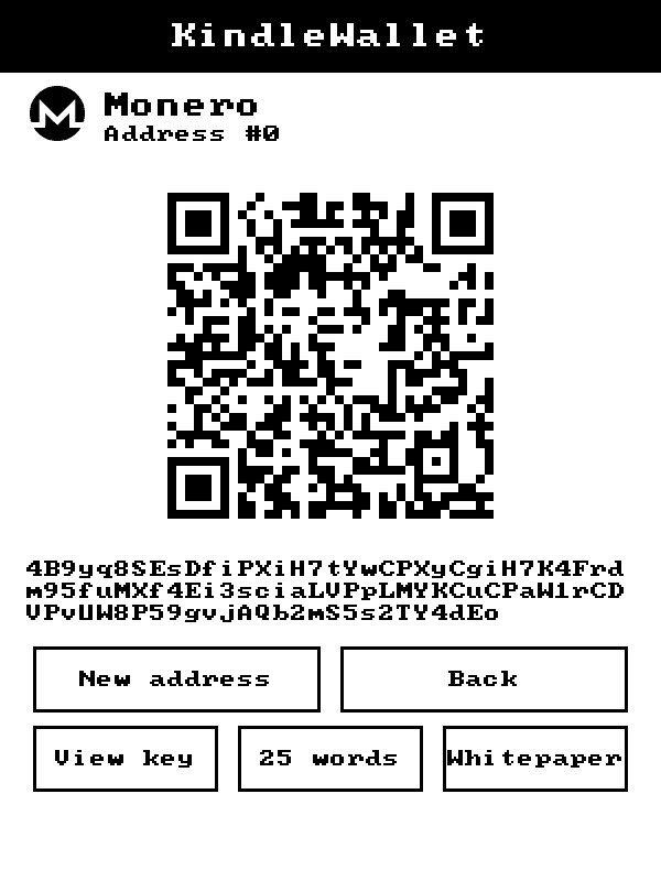 KindleWallet screen: xmr